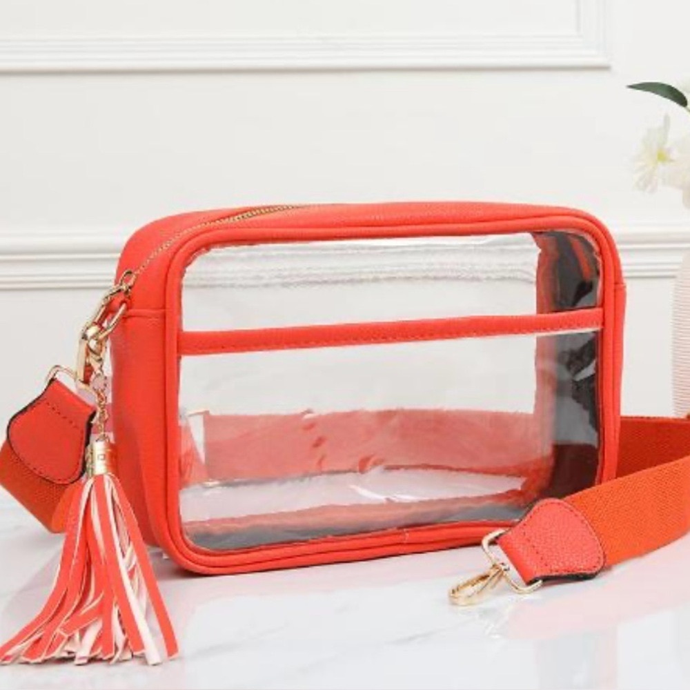 NWT Orange Game Day Crossbody Clear Rectangle Bag w/Fringe Tassels
